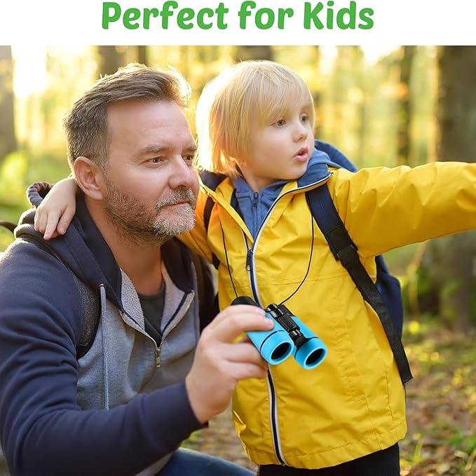 Hiboom 8 Set Kids Binoculars Bulk Shockproof Folding Children Mini Compact Binoculars Compass Magnifying Glass for 3-12 Years Boys Girls Kids Bird Watching Camping Outdoor Play