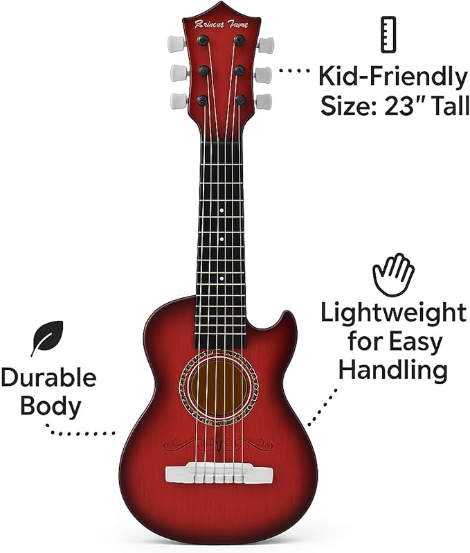 23" Acoustic Guitar, Kids 6 String Toy Guitar - Realistic Steel Strings - Beginner Practice First Musical Instrument for Children, Toddlers (Mahogany)