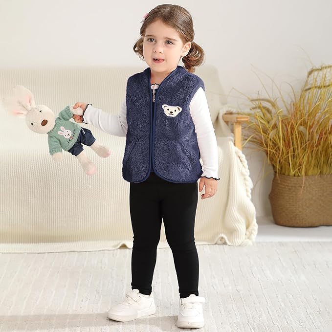 Baby Boys Girls Fleece Vest Zip Up Cute Bear Jackets Fuzzy Fall Winter Warm Clothes Newborn Outwear for Toddler Infant