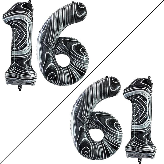 GOER Number 16 Balloons for 16th Birthday Sweet 16 Party Decorations,42 Inch Jumbo Foil Helium 61 Balloons for 61st Birthday Party Decoration (Marble Black)