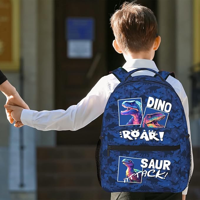 Dinosaur Backpack for Kids Boys Girls, ROAR! DINO SAUR ATTACK! Cartoon Dinosaur Pattern School Bag, Lightweight Ergonomic Durable Bookbag for Age 5-12, Ideal for School Outdoor Travel Daypack