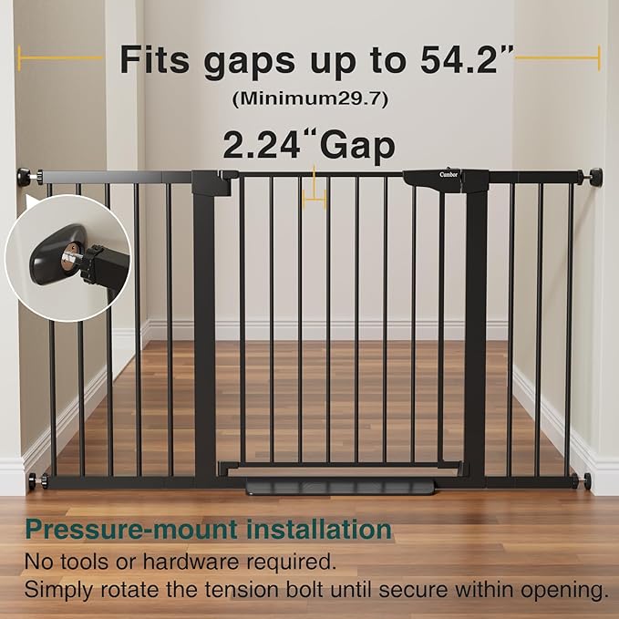 Cumbor 2 Pack 29.7-54.2" Baby Gate for Stairs, Mom's Choice Awards Winner-Auto Close Dog Gate for doorways, Easy Install Pressure Mounted Pet Gate Indoor, Walk Thru Wide Safety Gate for Dog, Black