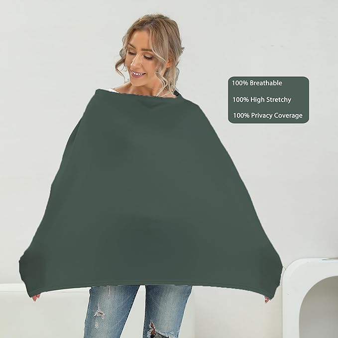 Breathable Car Seat Cover for Babies – Multi-Purpose Soft Rayon Nursing Cover for Breastfeeding, High Stretchy Infant Carseat Canopy, Stroller Cover (Smooth Rayon, Roman Green)