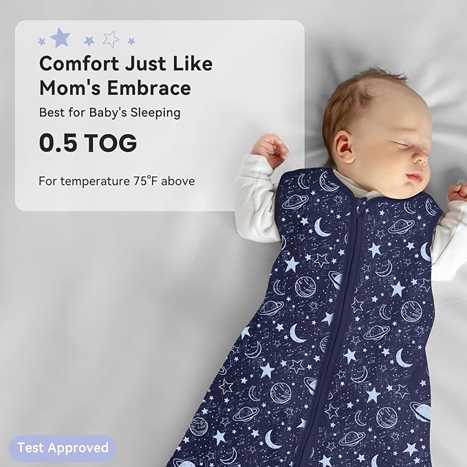 Baby Sleep Sack 18-24 Months 3 Pack 100% Cotton Lightweight 0.5 TOG Wearable Blanket Baby Sleep Bag with 2-Way Zipper for Infant Toddler Blue