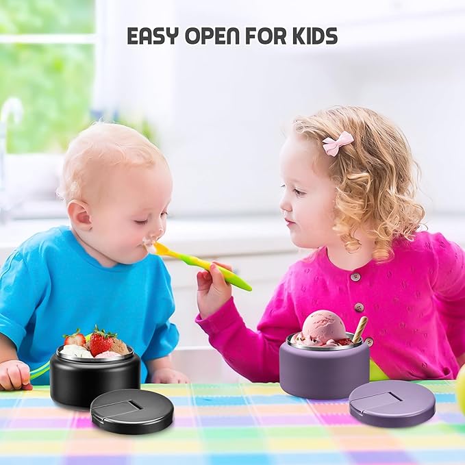 13.5oz Soup Thermo for Hot Food Kids with Buckle Lid Insulated Vacuum Food Jar Wide Mouth Leakproof Stainless Steel Lunch Container (Black)