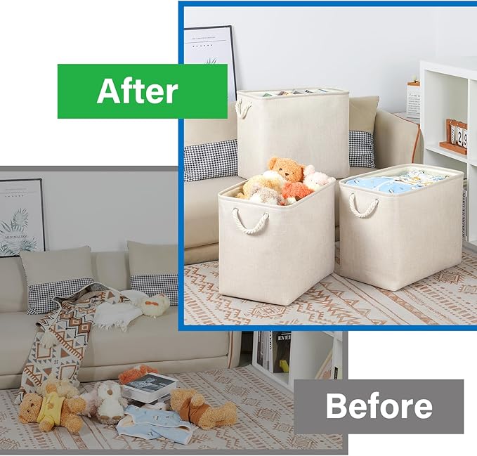 Bidtakay Extra Large Storage Baskets for Organizing Clothes Storage Bins 3 Pack Fabric Storage Bins for Shelves Linen Collapsible Organizer for Closet-Light Biege