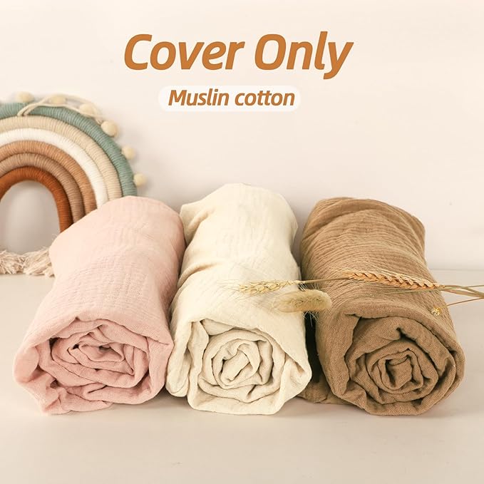 Hooyax Muslin Baby Lounger Cover 1 Pack, 100% Cotton Soft & Breathable Infant Lounger Covers Only for Newborn (Cream)