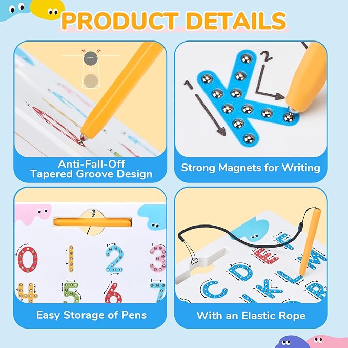 JoyCat Magnetic Letter and Number Tracing Board Set, Double Sided Alphabet & Numbers Board for Toddlers, ABC Uppercase & Lowercase Practice, Math Learning, Preschool Educational Gift Toys for Kids