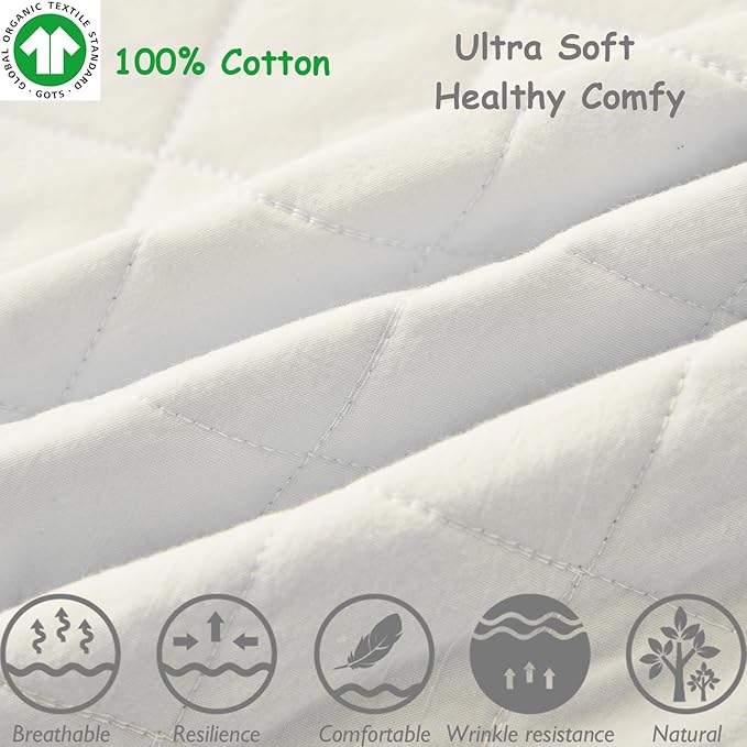 Brandream White Crib Bedding Set 3 Pieces Baby Nursery Collection - Quilt,Crib Sheet,Dust Ruffle-100% Washed Cotton Like Linen Supersoft Classic Quilted Plaid Off White Cream