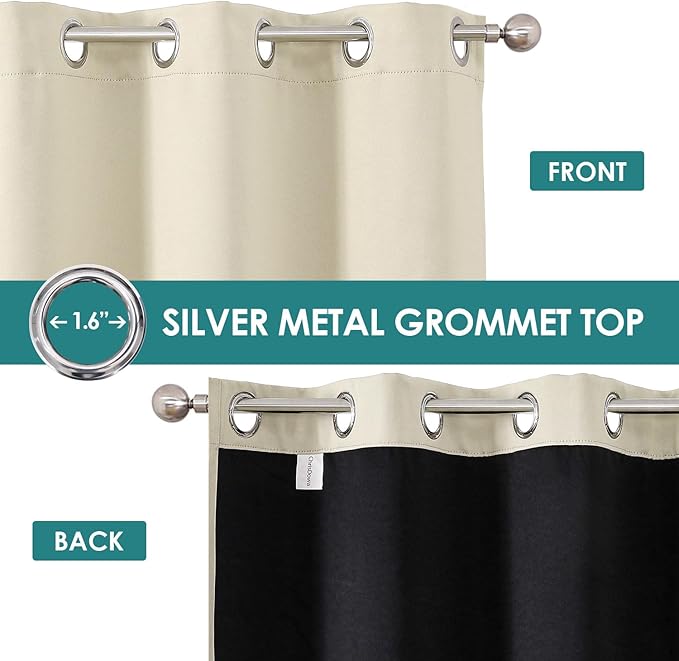 ChrisDowa 100% Blackout Curtains 84 inch Long for Bedroom with Black Liner, 2 Thick Layers Total Blackout Thermal Insulated Grommet Window Curtains 2 Panels Set (Light Beige, 42 x 84 Inch)