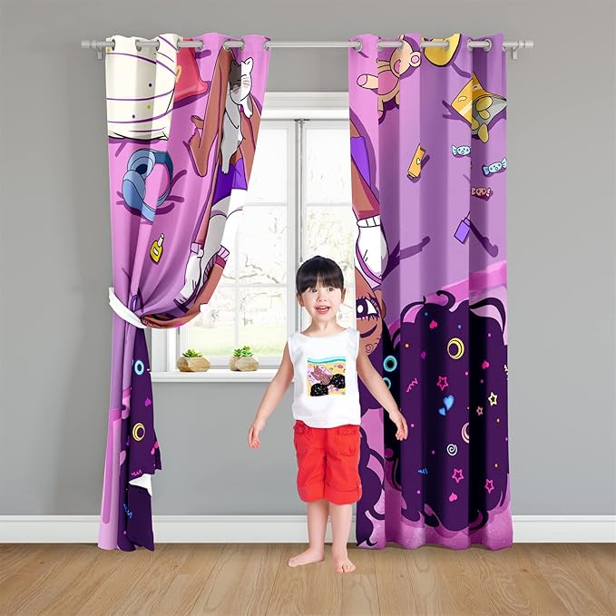 Cartoon Printed Curtains for Bedroom, 82 x 84 inches, Blackout, Grommet Top, 2 Piece Set, Girls Room Curtains, Thermal Insulated