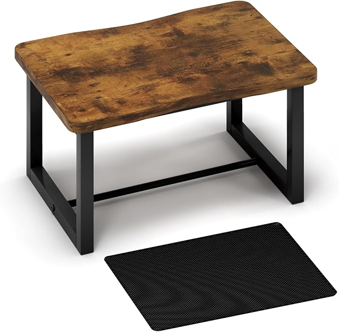 Wooden Step Stool with Non-Slip mat,Bed Steping Stool for Adult Hold up to 500lbs，Wood One Step for Kitchen, Bedroom, Living Room, Bathroom… (Brown)