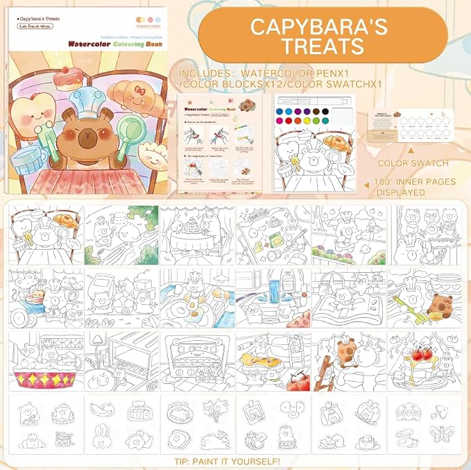Paint with Water Coloring Books for Kids Ages 3-5, 4-8 – Cute Coloring Book for Teens,Arts and Crafts for Kids Ages 3 4 5 6 7 8+, Birthday Gift Toys for Girls Boys,Travel Toys-Capy