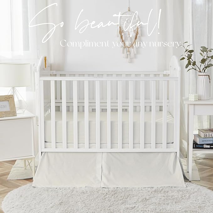 Brandream White Crib Bedding Set 3 Pieces Baby Nursery Collection - Quilt,Crib Sheet,Dust Ruffle-100% Washed Cotton Like Linen Supersoft Classic Quilted Plaid Off White Cream