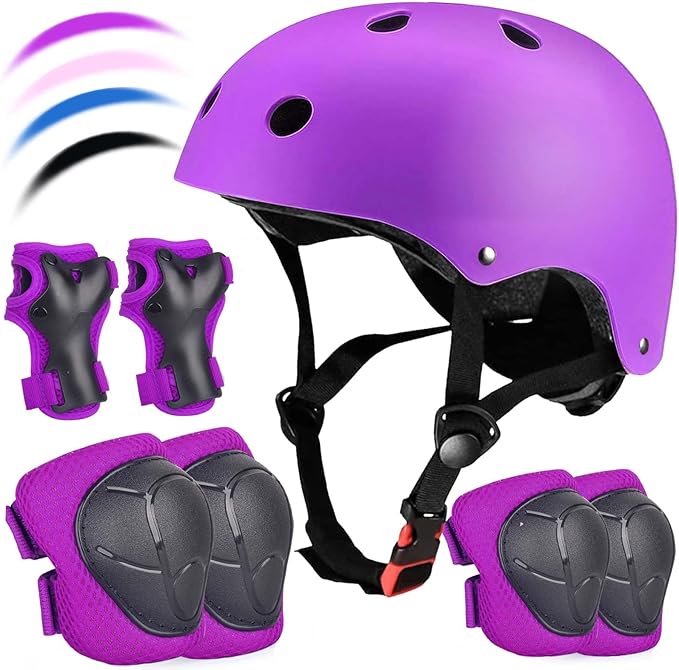 Kids Bike Helmet Set Adjustable for Children, Boys, Girls and Teenagers Aged 3-8 Years Includes Elbow, Knee, Wrist Guards Children's Helmet Protection Set for Bikes SkateboardsRollerskates