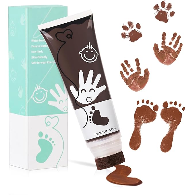 Sortnic 75ml Brown Baby Hand and Footprint Ink Kit, Baby Handprint Footprint Paint for Newborn Keepsake, Dog Cat Paw Print Kit, Washable, Non Toxic Acid-Free, Safe Gentle for Ideal New Mom Gifts