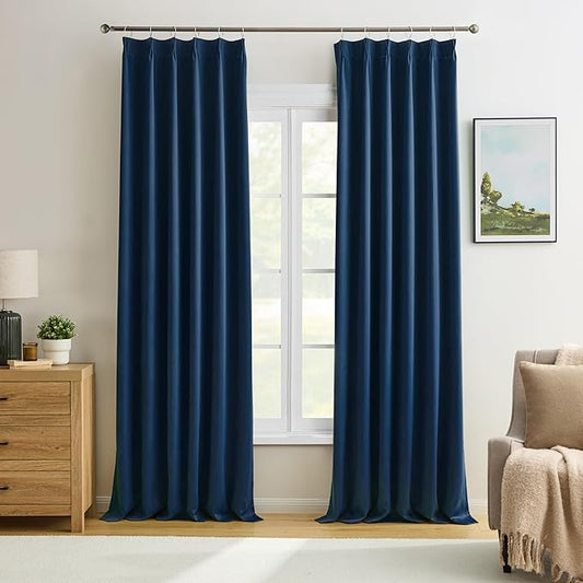 KEQIAOSUOCAI Navy Blue Blackout Curtains 94 Inch Long 2 Panels Set, Room Darkening Blackout RV Curtain for Playroom Bedroom Soft Microfiber Silk Viral Window Drapes with Hooks, Dark Indigo 40x94