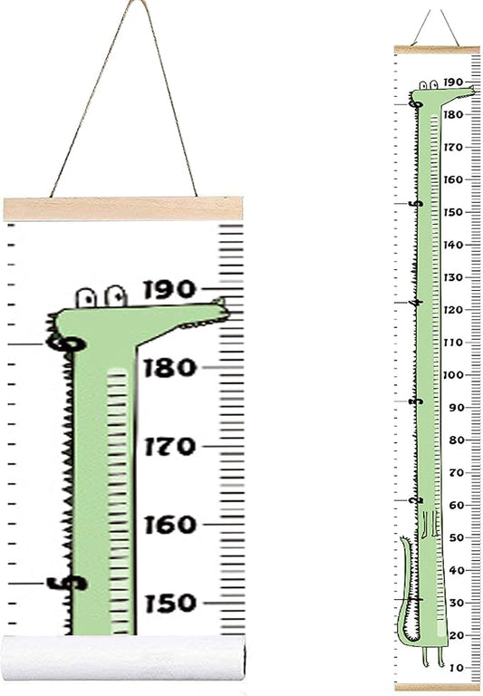 Kids Growth Chart, Wood Frame Fabric Canvas Height Measurement Ruler from Baby to Adult for Child's Room Decoration 7.9 x 79in (7.9 x 79in, Cartoon Crocodile)