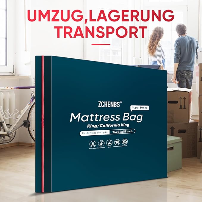 ZCHENBS® – Mattress Bags for Moving and Storage,Mattress Bag with Zippers,5 Mil Ultra-Thick Bed Bag,Waterproof,Anti-Tear,Heavy-Duty Mattress bag (Black, King/California King-(2 Pack))