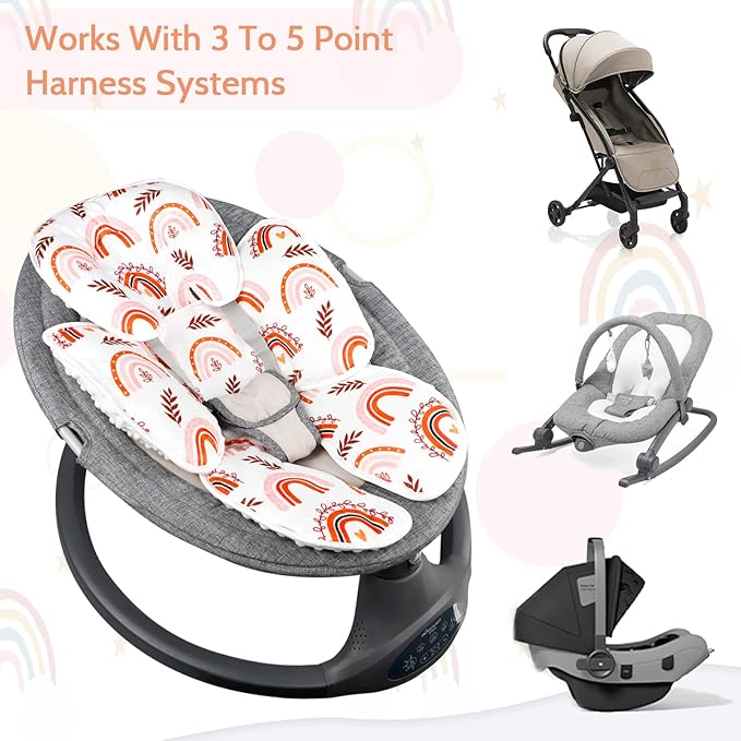 Pea Pod Baby Car Seat Head Support for Newborn, 2 in 1 Infant Car Seat Head Support for Boys Girls Extra Soft Breathable Baby Car Seat Cushion Insert for Strollers, Swings, and Bouncers, Boho Rainbow