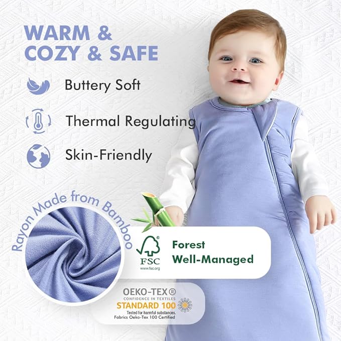 HAPIU Unisex Rayon Made from Bamboo Baby Sleep Sack TOG 1.0, 2-Way Zipper YKK, Wearable Blanket Baby