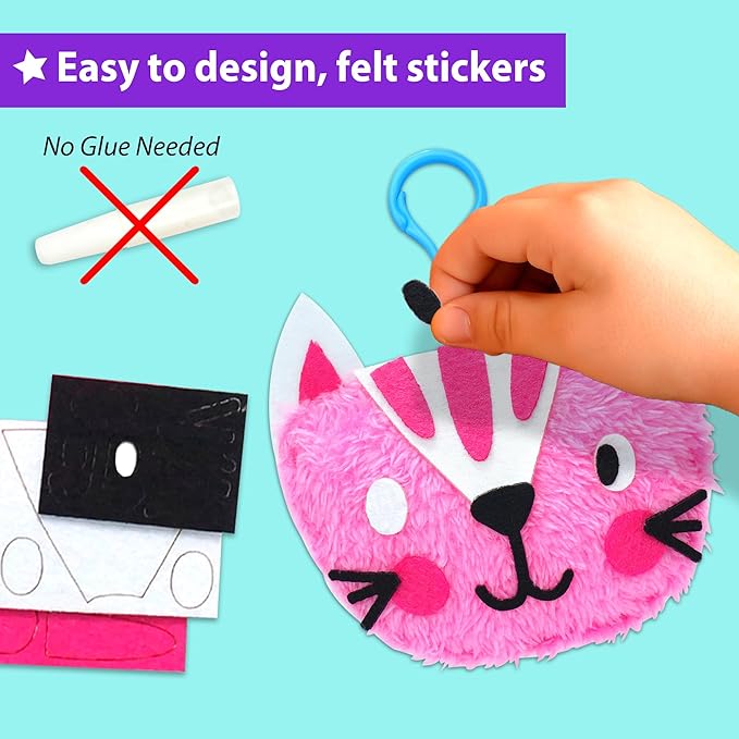 KRAFUN My First Sewing Animal for Kids, Beginner Art & Craft, 5 Easy Activities Stuffed Animal Dolls, Keyring Charms, Instructions & Felt Materials for Learn to Sew, Embroidery