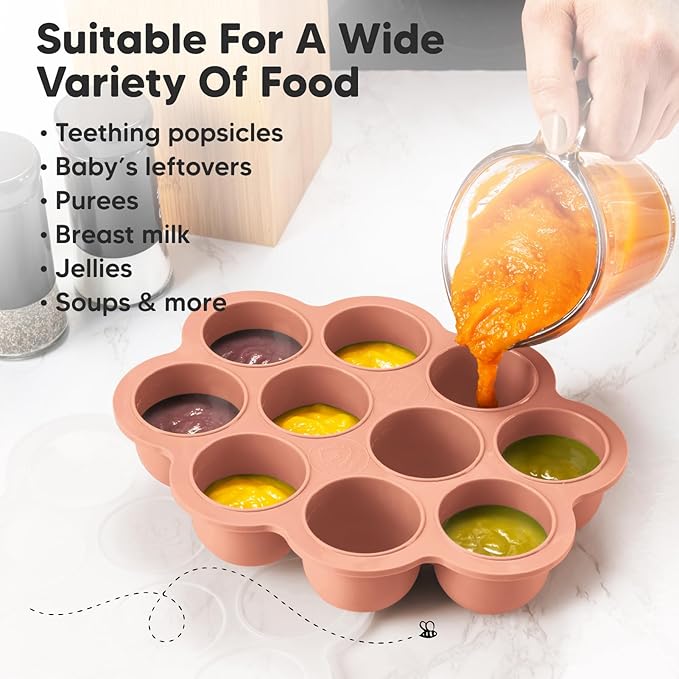 KeaBabies Silicone Food Freezer Trays with Lid, 2oz x 10 Pods Baby Food Storage Containers, Easy Puree Meal Prep, Breast Milk Silicone Freezer Molds, Dishwasher,Microwave Safe,BPA-Free(Roseate)