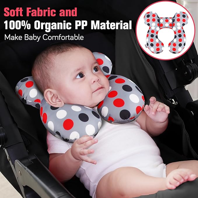 KAKIBLIN Baby Travel Pillow,Baby Neck Pillows for Car Seat,Upgraded Baby Head Pillow,Toddler Head and Neck Baby Support Pillow for Car Seat, Pushchair,Travel (Grey Pot)