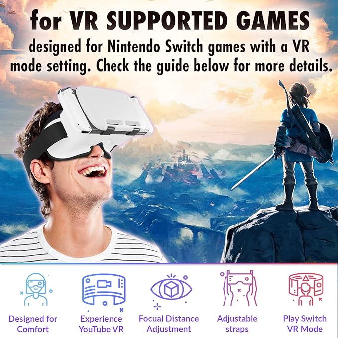 Orzly VR Headset Designed for Nintendo Switch & Switch OLED Console with Adjustable Lens for a Virtual Reality Gaming Experience and for Labo VR - White - Gift Boxed Edition