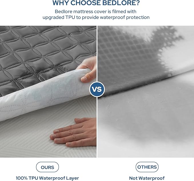 2 Pack Waterproof Mattress Protector, Queen Size Mattress Pad Noiseless with Deep Pocket Fitted for 6"-18", Soft Breathable Dirt-Proof Bed Mattress Cover Washable for Home, Bedroom, Hotel (Gray)