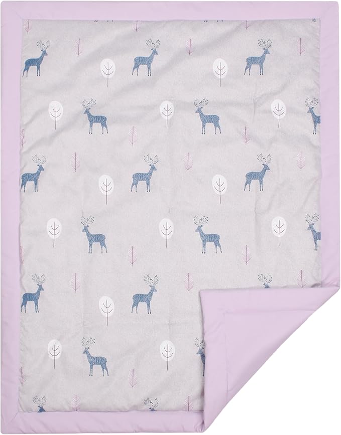 CaSaJa Baby 3-Piece Crib Bedding Set for Boys Girls, Including Soft Quilted Comforter(Blanket), Fitted Crib Sheet and Skirt, Soft Nursery Bedding Set Made of Silky Comfy Materials, Reindeer Forest