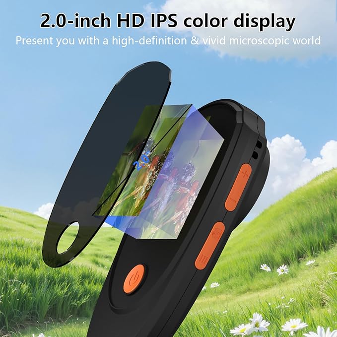Digital Microscope for Kids, Handheld Microscope with 2.0" IPS Screen,500X,8 Adjustable LEDs,Digital Magnifying Glass for Insect Plant Leaf Observation,Magnifying Glass for Coins Small Fonts