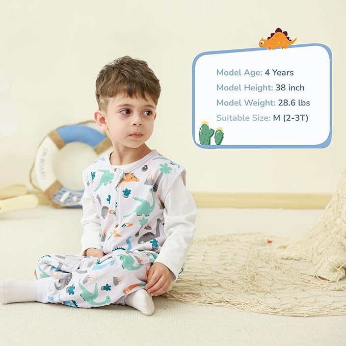Baby Toddler Sleep Sack with Feet 2.5 TOG Winter, Wearable Blanket with Legs, Toddler Sleeping Sack Long Sleeve (Dinosaur, 2T-3T)