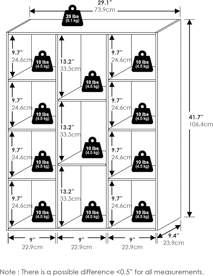 Furinno Luder 11-Cube Open Shelf Bookcase, Bookshelf, Blackwood