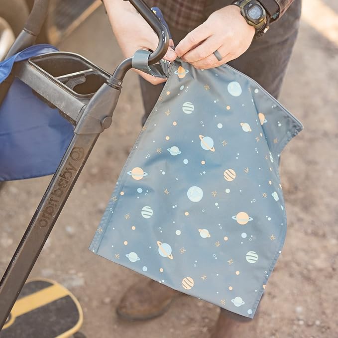 Tiny Twinkle Mess-Proof Waterproof Wet Dry Bag | 2-Pack Reusable Wet Bags for Swimsuits & Baby Clothes | Leakproof Wet Bag for Travel & Diaper Changes for Baby (Space, Ice Blue)