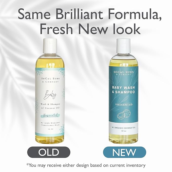 SoCal Suds & Company Baby Shampoo & Body Wash, 2-in-1 Organic Gel - Gentle Castile Soap with Vitamin-Infused Oils & Botanicals for Sensitive Skin & Body Hypoallergenic - 12oz Fragrance Free