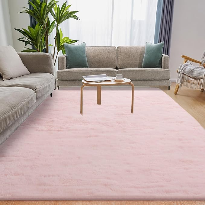 Soft 5x7 Pink Rug, Fluffy Area Rugs for Living Room, Plush Area Rugs for Bedroom, Non-Slip Indoor Carpet for Nursery, Study Room, Kids Room, Room Decor