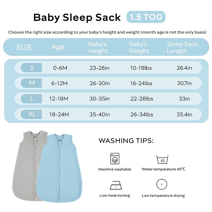 JELLYMONI Fleece Baby Sleep Sack 18-24 Months, 2 Pack 1.5 TOG Baby Wearable Blanket Winter Infant Sleeping sack with 2-Way Zipper, Warm Toddler Sleep Sack