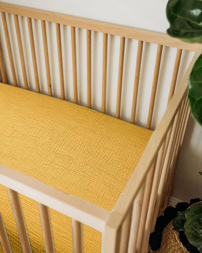 Bassinet Sheet for Baby Boy and Girl, Fitted Sheets for Rectangle, Oval, Hourglass Bassinet Mattress, Muslin Moses Basket Sheets with Neutral Style (Mustard Yellow)