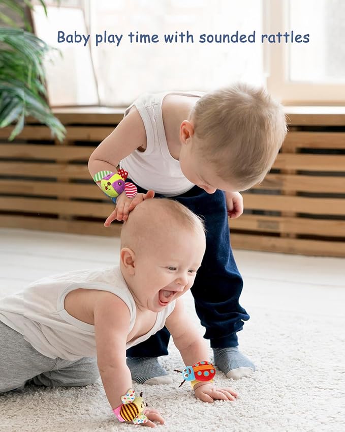 Baby Rattles & Socks - Wrist & Ankle Rattle Toys, Hanging Rattle, Activity Gift for Infants (12 B)