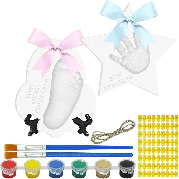 Baby Handprint Footprint Keepsake Ornament Kit, Personalized Baby Foot Printing Kit for Newborn Clay Impression Handmade DIY Imagination to Create