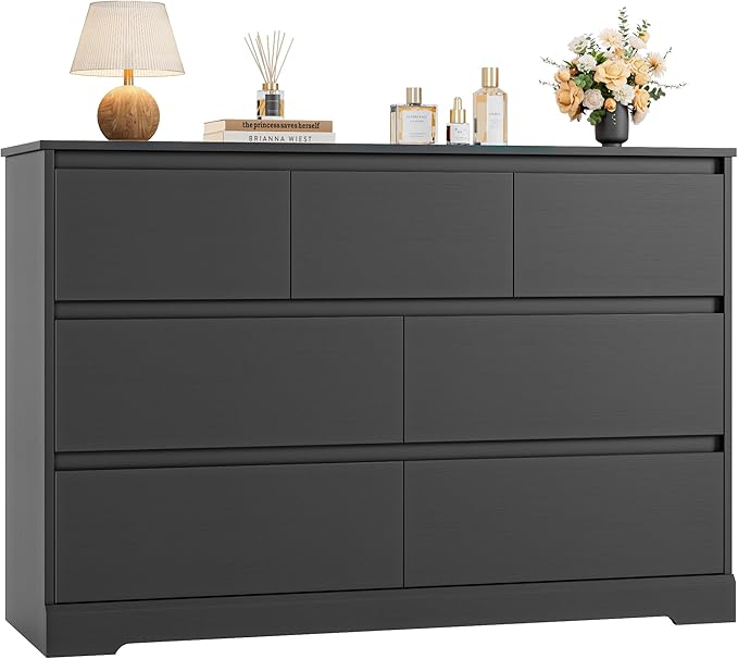 Dresser for Bedroom, Modern Black Dresser, Wood Chest of Drawers Nursery Dressers, with Storage, 7 Drawer Double with Handle Free, Large Storage Organizer for Living Room,White