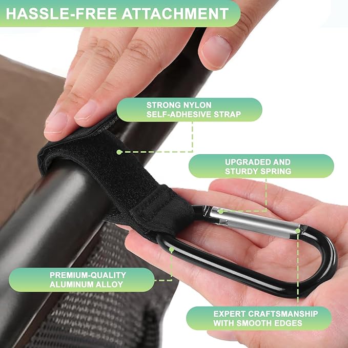 Stroller Hooks for Bags, 2 Pack Non-Slip Stroller Clips and Hooks, Adjustable Stroller Carabiner Clip, Baby Stroller Accessories, Hooks for Bike, Scooter, Wheelchair, Walker by Aguwontior