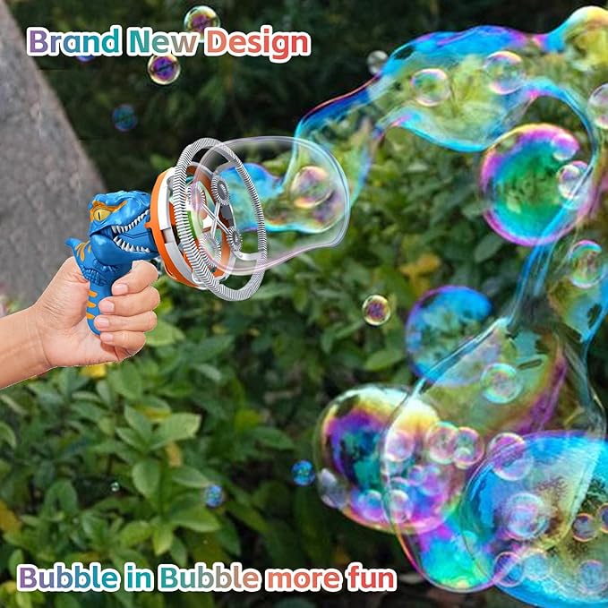 Dino Bubble Gun Bubble Machine for Dinosaur Bubble Blower Toy for Kids and Toddlers Bubble in Bubble Gun Party Favors Birthday for 3 4 5 6 7 8 9 10+Years Old Boys and Girls (Blue)