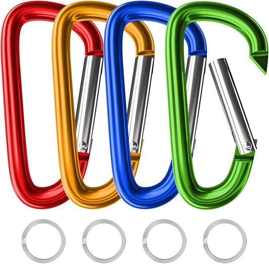 sprookber 4" & 5" Extra Large Aluminum Carabiner D Ring, Caribeener Clips, Spring Snap Hook for Keychain Clip, Set of 4