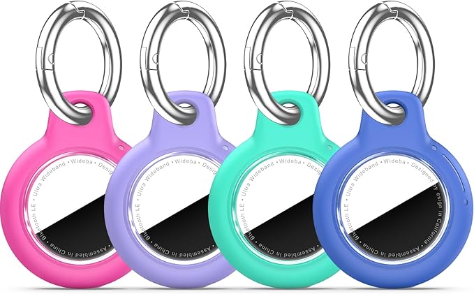 Upgrade Waterproof 4 Pack Airtags Holder with Apple Airtags Keychain, Hard PC Air Tag Case, Anti-Scratch & Shock Air tag Holder, Men's Women's Keyrings & Keychains -Rose Red+Purple+Blue+Green