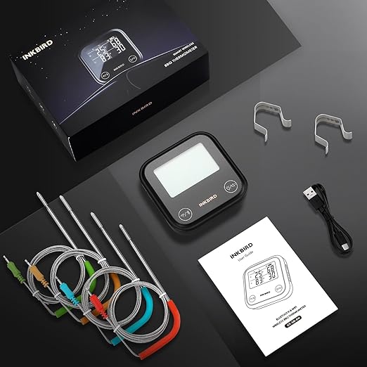 INKBIRD Dual Mode WiFi Wireless Meat Thermometer, 4 Probes with Clear LCD for Smoking, Bluetooth Meat Thermometer with Smart APP Control for Oven, Cooking