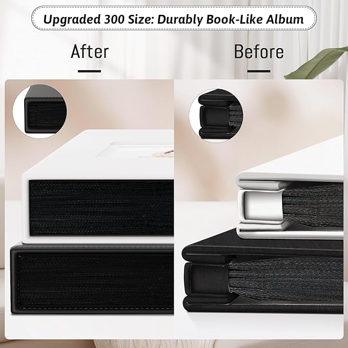 Popotop Photo Album 4x6 300 Pockets with Leather Hardcover Cover, Small Photo Album Holder Book with 50Pcs Pages for Family Travel Wedding Baby Gifts
