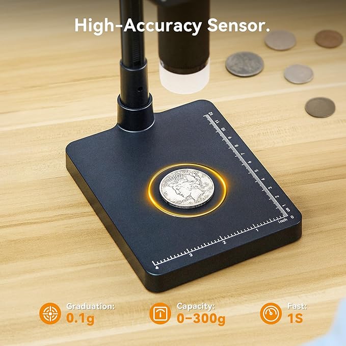 Elikliv EDM4C Coin Microscope with Scale：4.3" Digital Microscope with Adjustable LED, Error Coin Magnifier with Screen & Weighing Scope for Collectors, Jewelers, Students, Windows/Mac Compatible