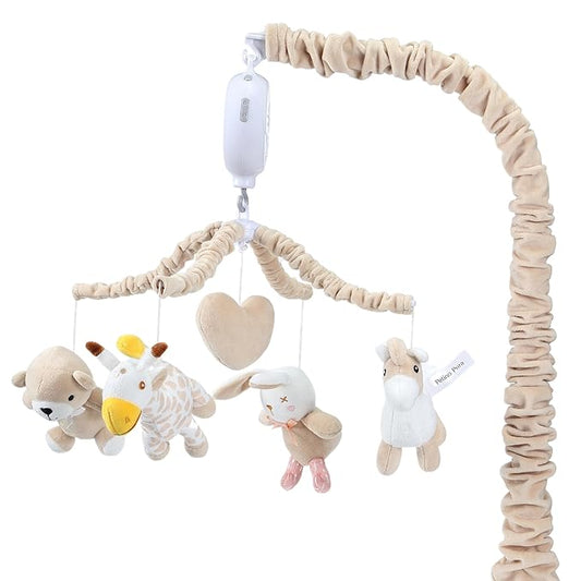 Musical Crib Mobile with 12 Lullabies, Rotating Arm and Detachable Plush Toys, Unisex Clip On Mobile for Standard Cribs, Baby Safe Materials for Sensory Development & Early Growth